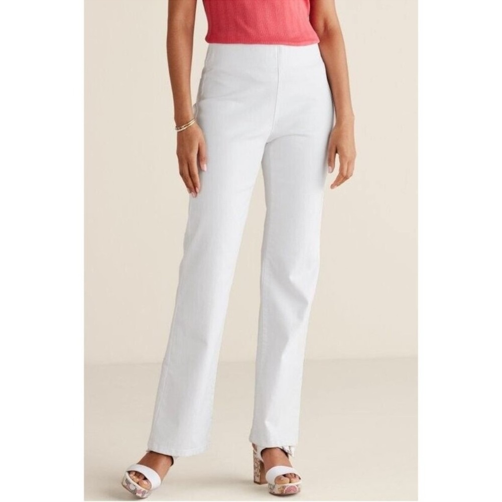 NWT Soft Surroundings Ultimate Denim Pull On Relaxed Straight Jeans White XL